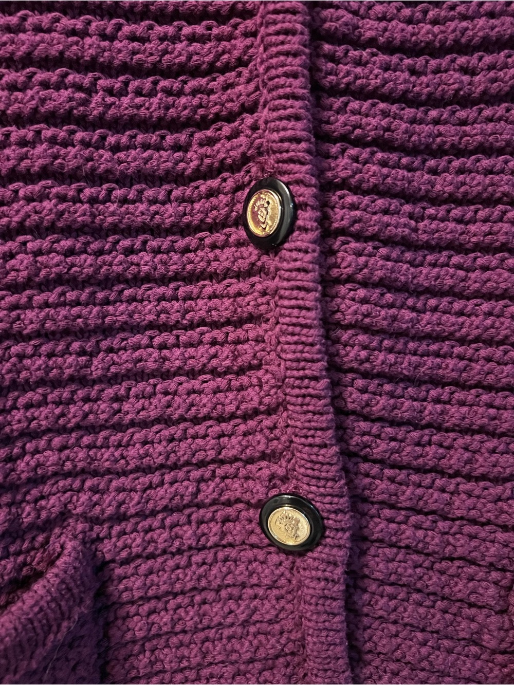 CeCe Plum Heavy Cotton Knit Crest Button Lady Jacket Cardigan Size L - Picture 2 of 10